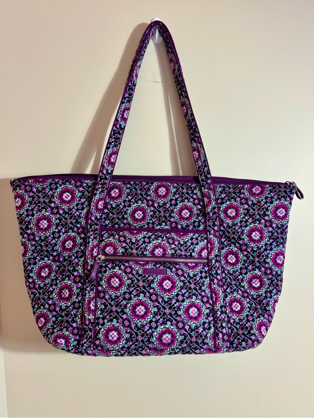 Vera Bradley Large Purple Paisley Patterned Quilted Tote Bag